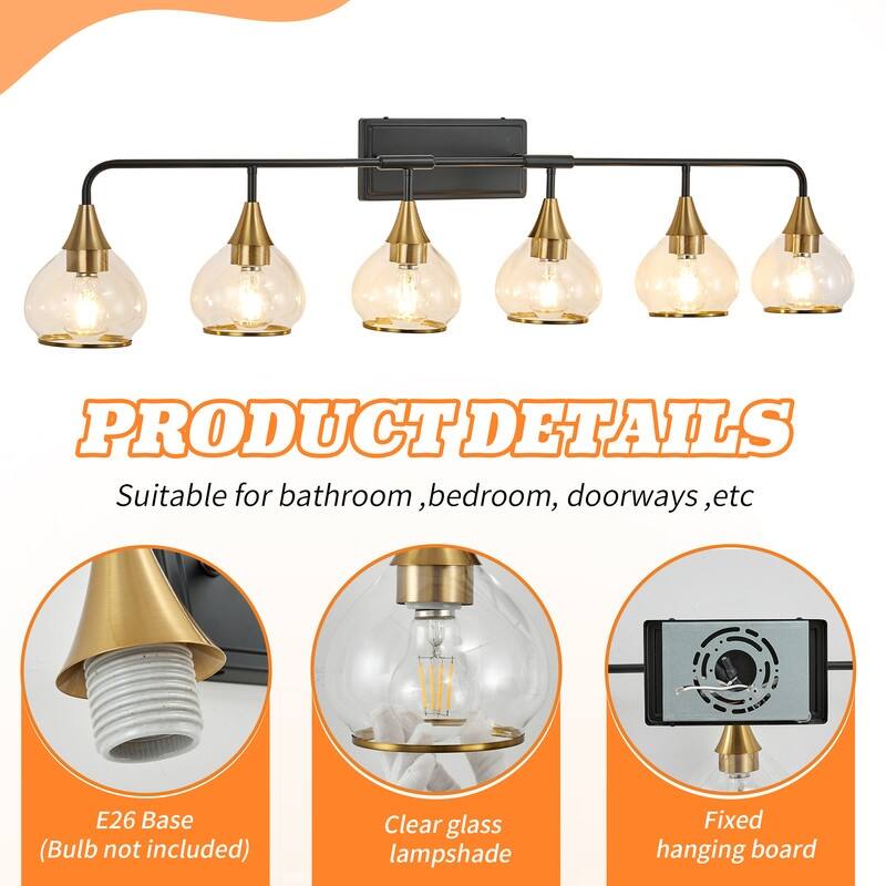 Modern Black and Gold Vanity Wall Sconce with Clear Glass Shades Industrial Bathroom Light Fixture (Bulb Not Included)