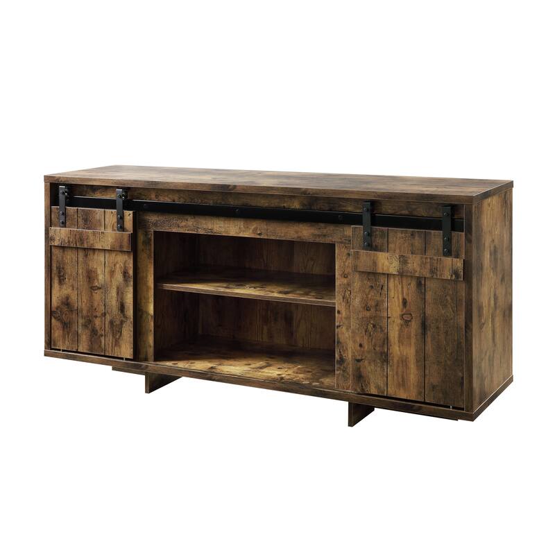 Rustic Farmhouse TV Stand with Sliding Barn Doors and Storage for 60-Inch Flat Screen