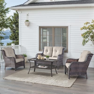 Outdoor Patio Chairs with Loveseat Table Brown-Beige - Brown