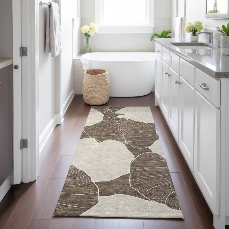 Machine Washable Indoor/ Outdoor Tropical Floral Chantille Rug