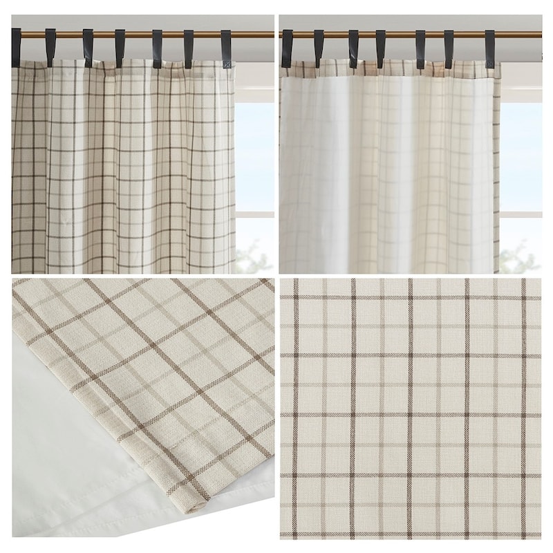 Plaid Faux Leather Tab Top Curtain Panel with Fleece Lining