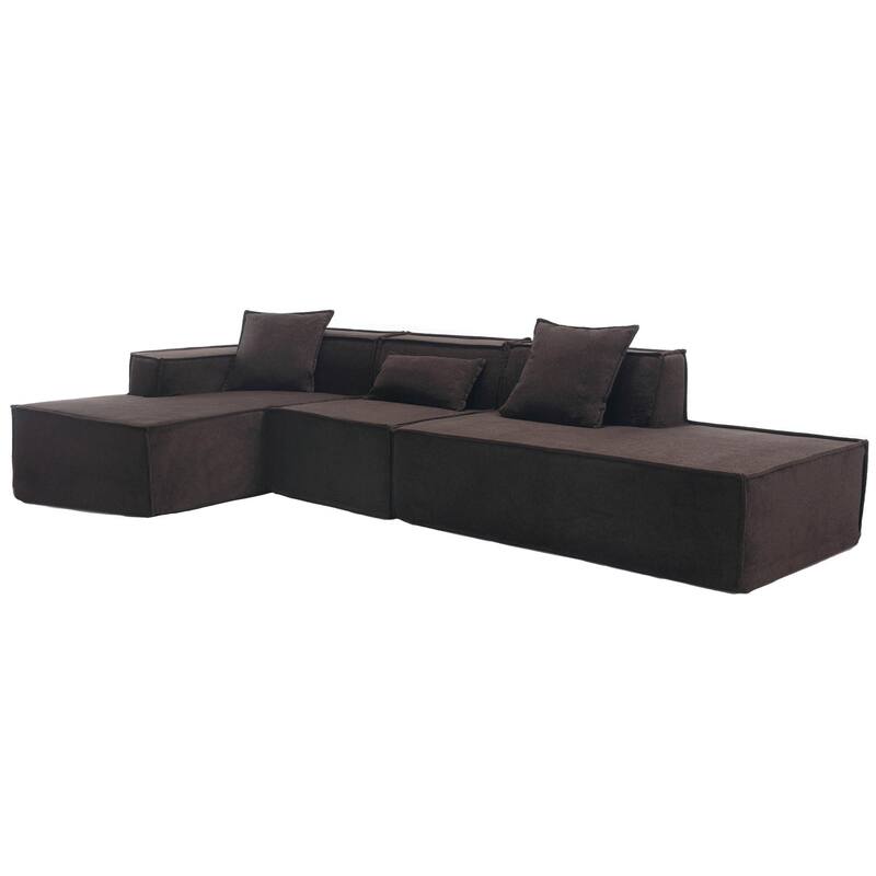 Modern Modular Combination Sofa Set - L-Shaped Italian Minimalist Tofu Block Sofa in Terrycloth Fabric, Left-Hand Facing