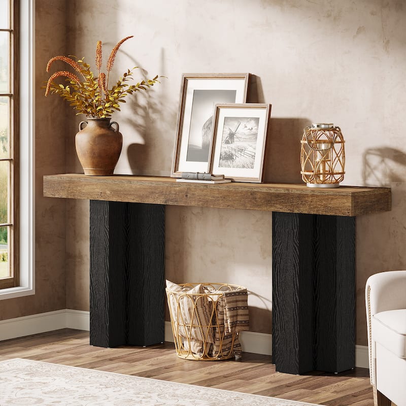 63'' Console Table for Entryway, Farmhouse Entryway Table with Sturdy Legs - Rustic Brown/Black
