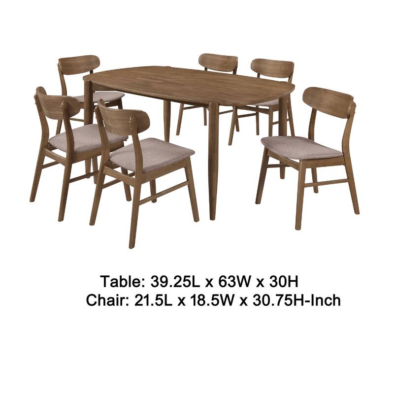 Dora 7pc Dining Table n 6 Chairs Set, Curved Scandinavian, Walnut Brown