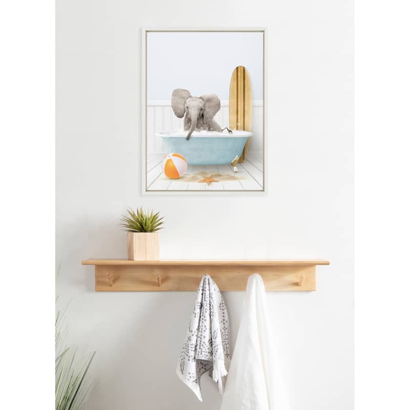 Kate and Laurel Sylvie Elephant Bath Framed Canvas by Amy Peterson