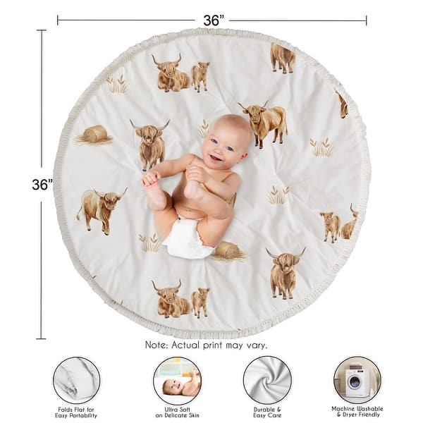dimension image slide 1 of 2, Sweet Jojo Designs Boho Highland Cow Boy, Girl, Gender Neutral Baby Tummy Time Playmat -Farm Animal, Watercolor Modern Farmhouse