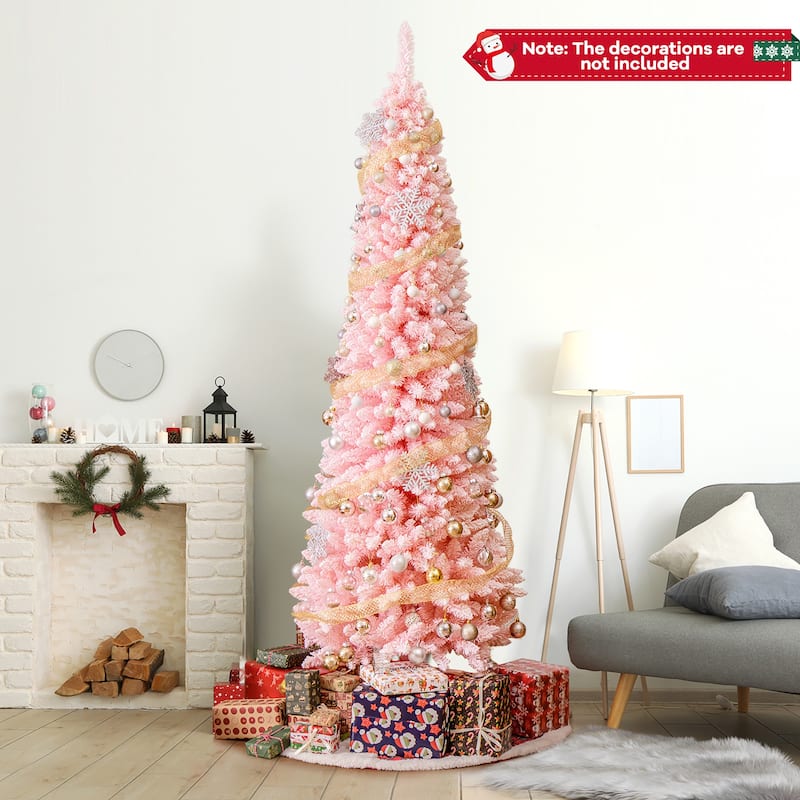 Gymax 5/7/8/6 FT Artificial Pink Christmas Tree w/ 328/635/1000/460