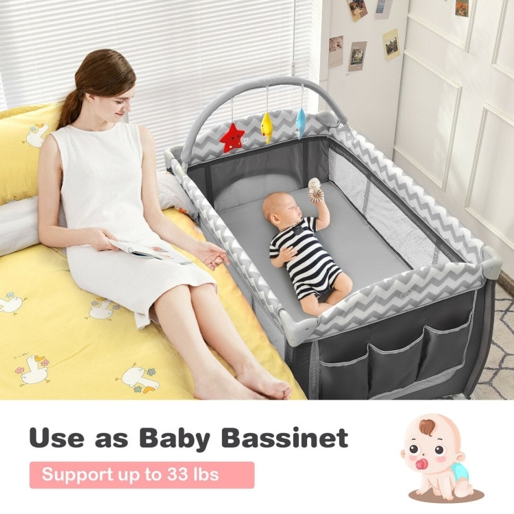 3 in 1 Portable Baby Playard with Zippered Door and Toy Bar