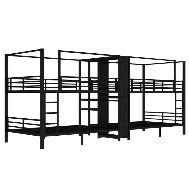 GDFStudio - Aurora Quadruple Metal Bunk Bed with Storage Shelves, Space-Saving Bunk Bed Frame with Noise-Free Durable Design