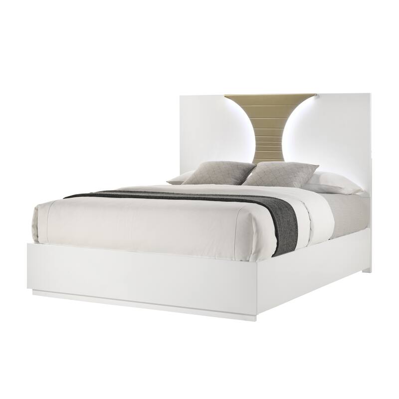 Claire Collection White Gold LED Wood Modern Bed