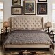 preview thumbnail 1 of 13, Isabella Diamond Tufted Wingback Upholstered Platform Bed Beige - Queen