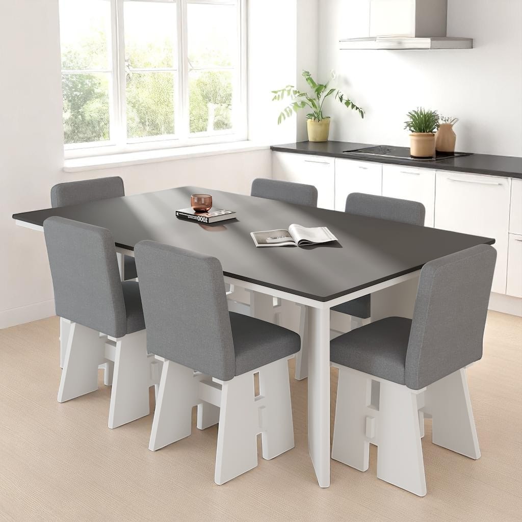 7-Piece Dining Table Set with Solid Wood Frame, Padded Chairs, and Space-Saving Layout