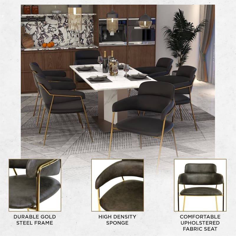 LeisureMod Axis Set of 2 Modern Upholstered Dining Chairs with Gold Stainless Steel Legs, Pair of Accent Side Chairs for Kitchen