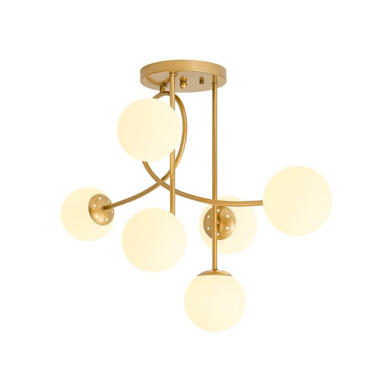 Modern 6-Light Milky Glass Globe Sputnik Semi Flush Mount