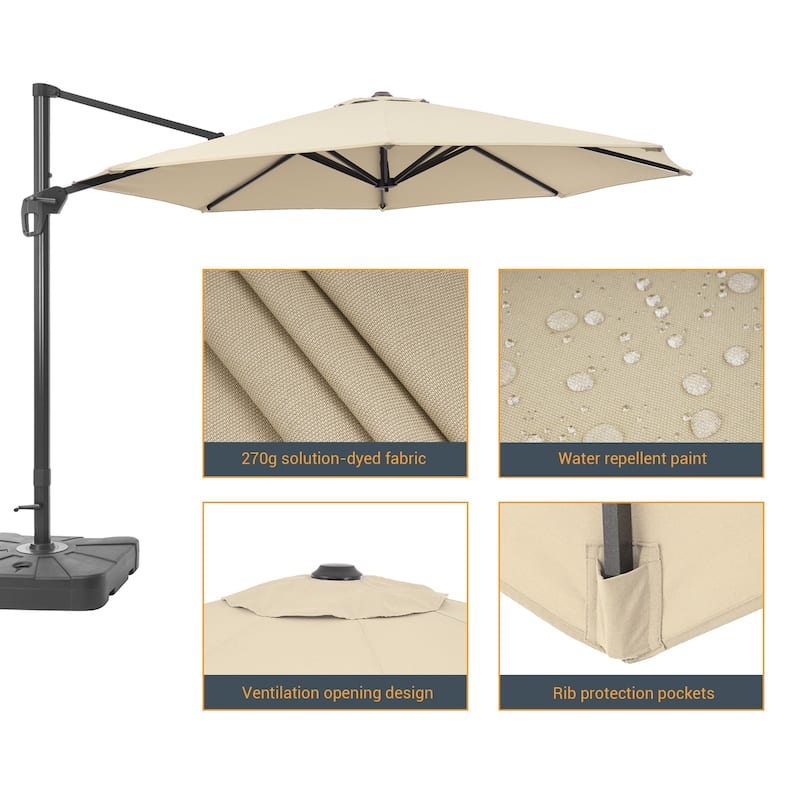 LIVOOSUN 11ft Patio Offset Umbrella Cantilever Umbrella with Base
