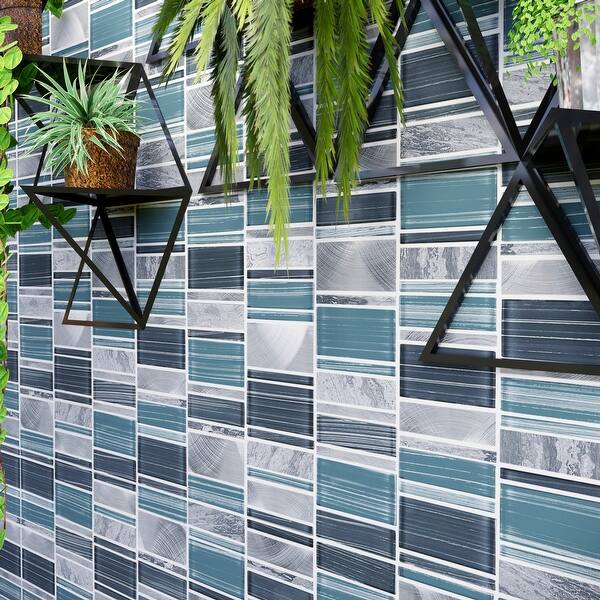 TileGen. Brickmax Random Sized Mixed Material Tile in Gray/Blue Wall ...