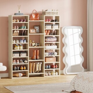 46 Pairs Shoe Rack, 14-Tier Freestanding Wooden Shoe Shelf - Bed Bath ...