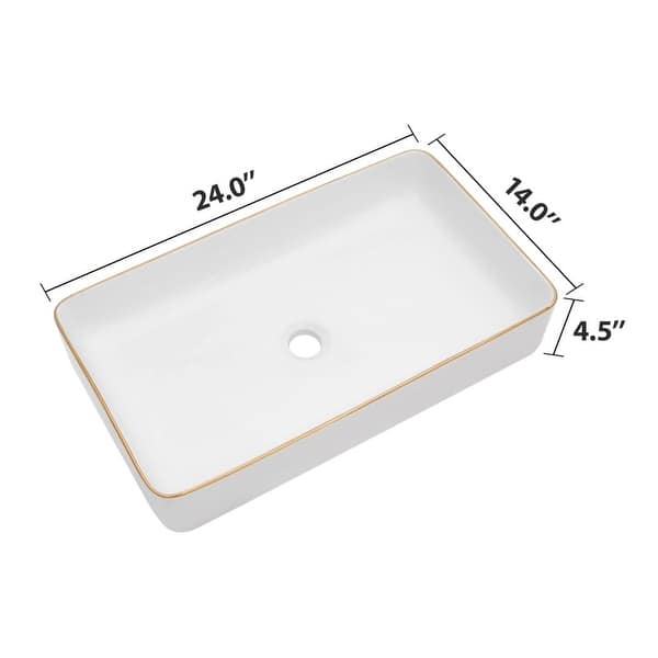 Kichae Ceramic Vessel Sink 24 Inch Bathroom Sink with Gold Trim 24
