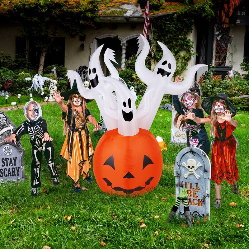 5.9ft Halloween Inflatable Pumpkin Ghost with LED Lights Outdoor Yard Decoration