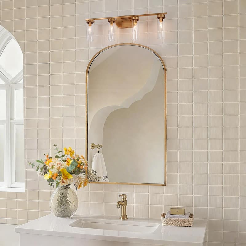 Modern Gold 3-Light Bathroom Vanity Light Cylinder Glass Wall Sconce - 4-Light