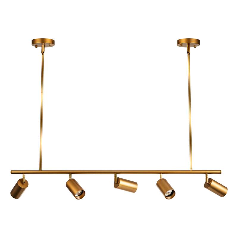 5-Light Black/ Gold Modern Industrial Adjustable Linear Ceiling Track Lighting Kit Spot Tracking Light Pendant
