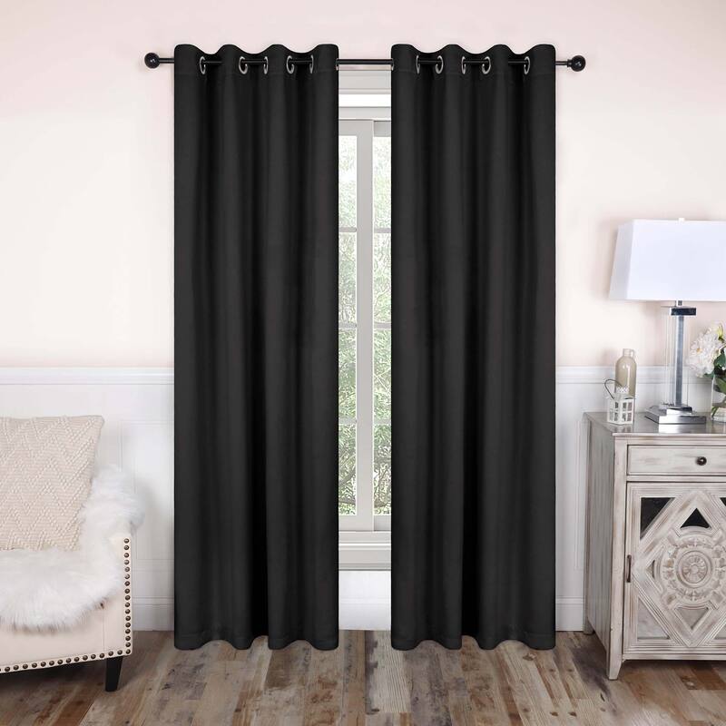 Superior Solid Machine Washable Room Darkening Grommet Curtains, Set of 2 - 52" x 72" - Black