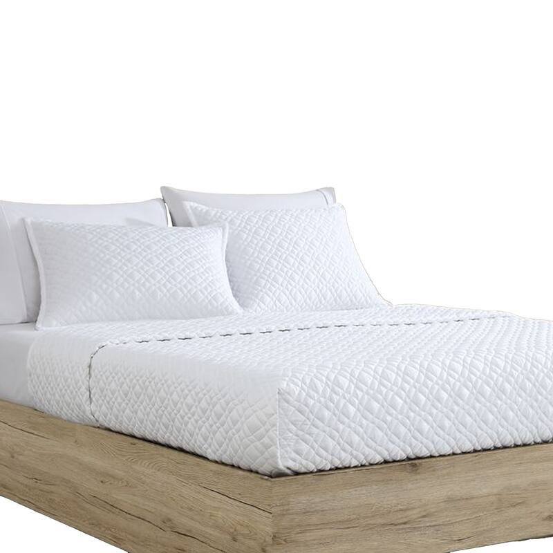Keo 3pc King Coverlet Set, Reversible, Pillow Shams White Silky Fabric