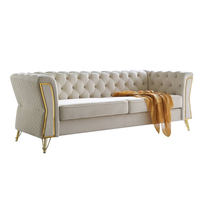 Modern Tufted Velvet Sofa 87.4 inch for Living Room Mint Green Color