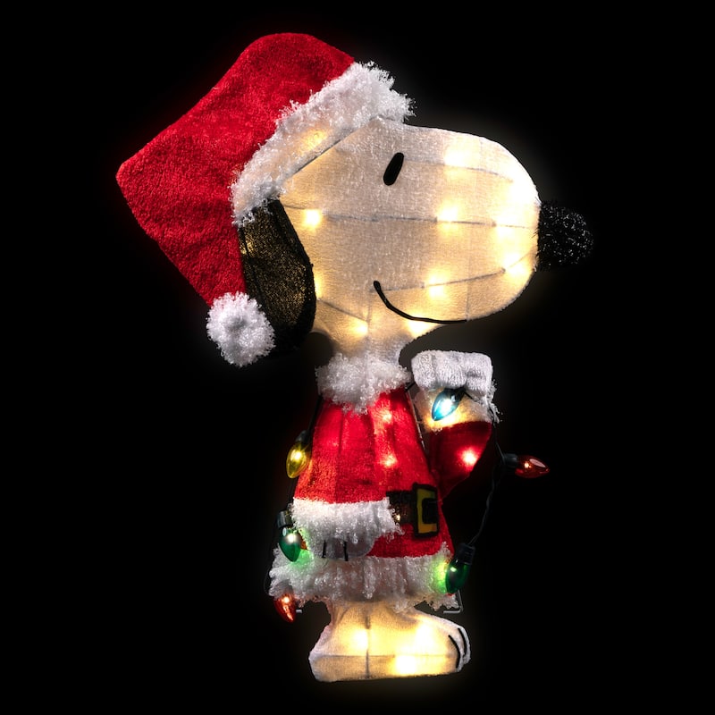24" Lighted Santa Snoopy with String Lights Outdoor Christmas Yard Decoration