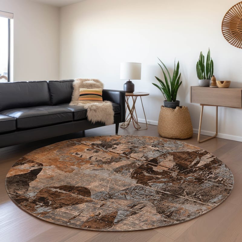 Premium Washable Super Soft Solid Abstract Mayfield Rug - Terracotta - 8' x 8' - Round