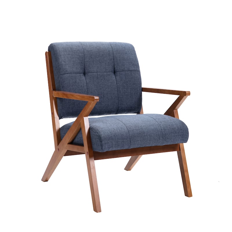 Porthos Home Earla Tufted Fabric Accent Chair with Wooden Legs and Armrests - Blue
