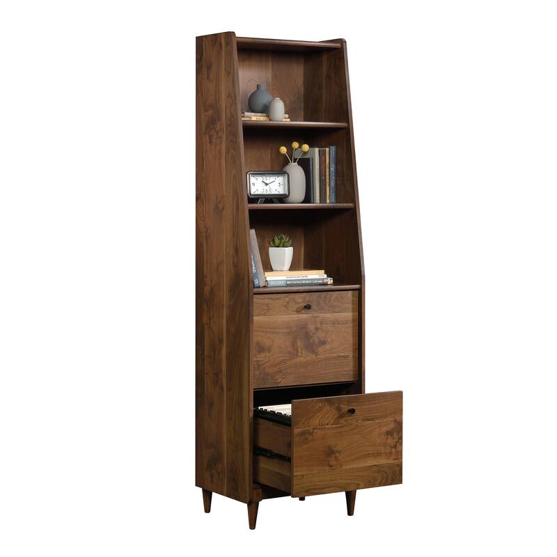 Engineered Wood Mid-Century Modern Narrow Bookcase, Brown - 19.69"W x 15.59"D x 70.39"H
