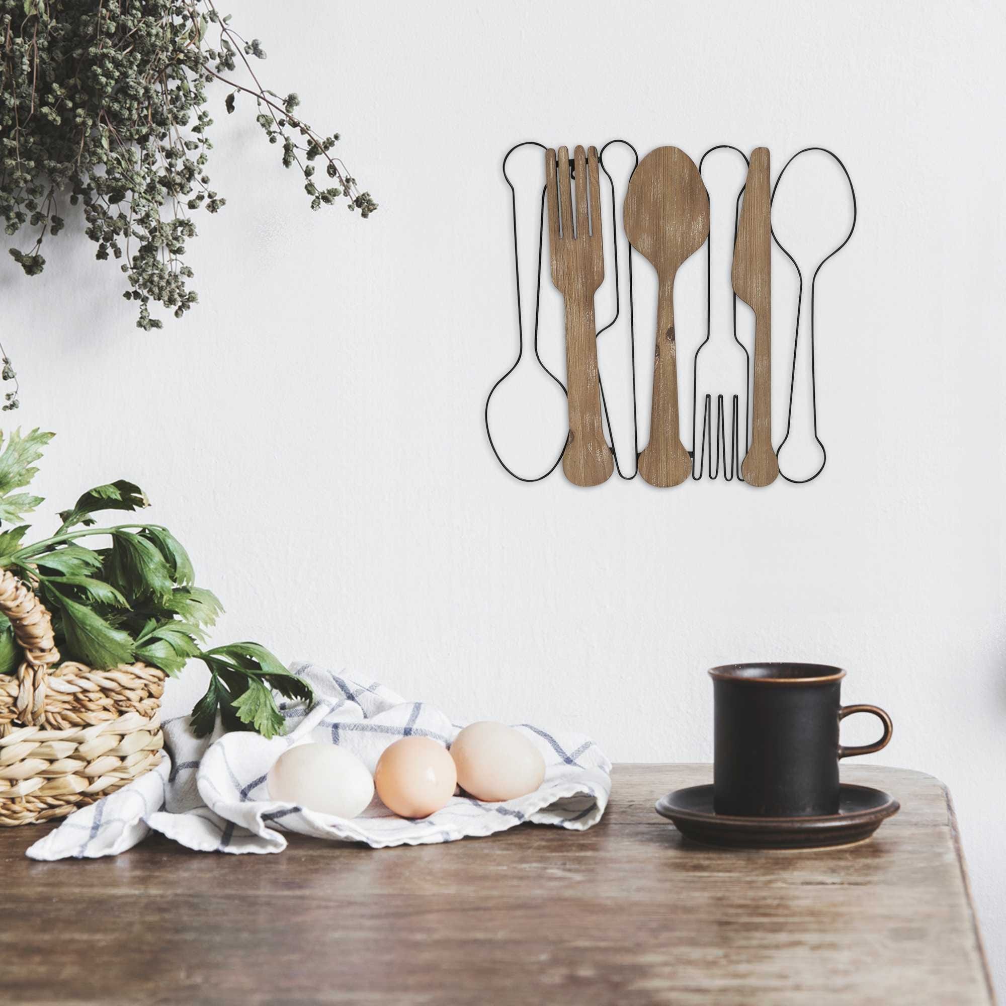 Kitchen Utensils Wall Decor with Metal Outlines - Bed Bath