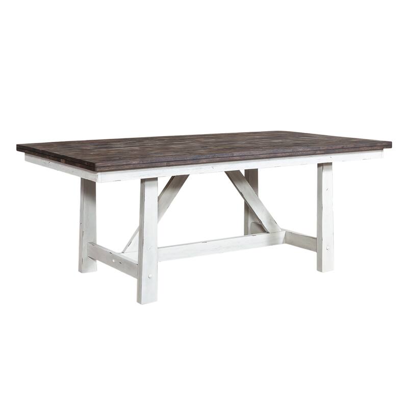 Farmhouse Two Tone White Wood Tone 7 Piece Trestle Table Set