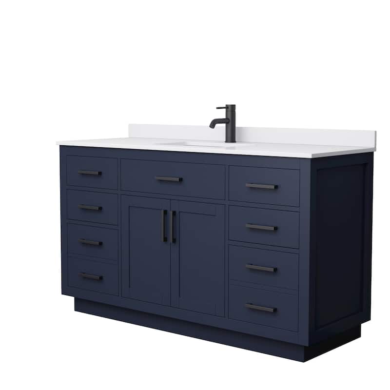 Beckett TK 60-inch Single Vanity, Cultured Marble Top - Dark Blue, Black Trim, White Cultured Marble Top