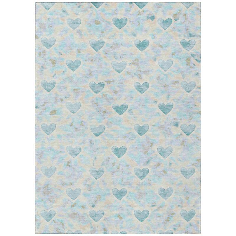 Machine Washable Indoor/ Outdoor Modern Hearts Chantille Rug