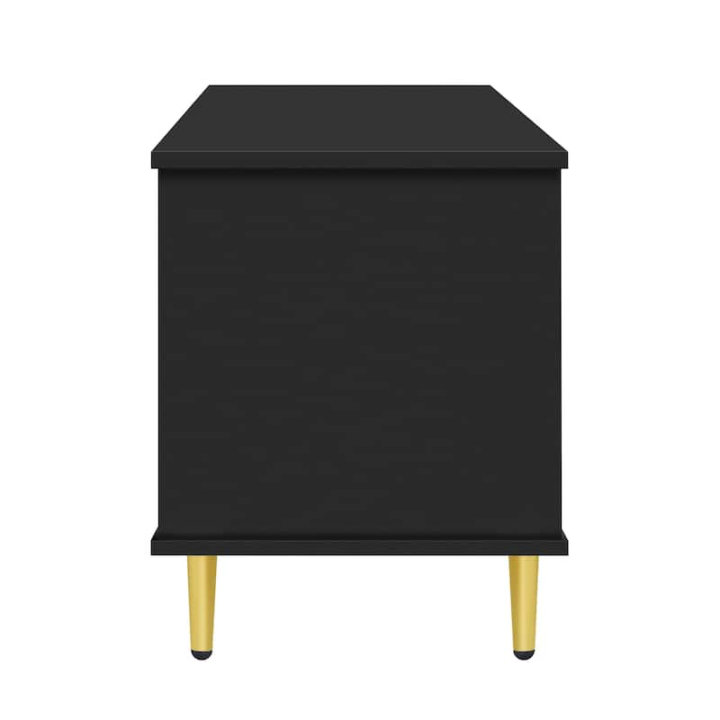 78.7'' Modern TV Stand with Five Metal Legs & Metal Handles, Glass Door Metal TV Cabinet with 2 Drawers & 2 Cabinets, Up to 80''