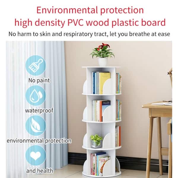 360-degree 4 Tier Revolving Book Shelf with Dolphin Cutout divider