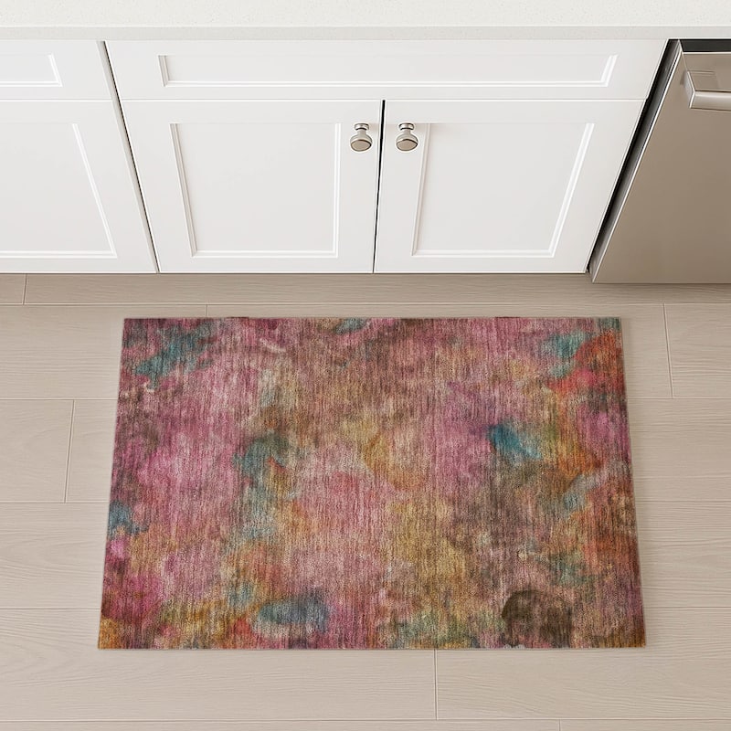 Machine Washable Indoor/ Outdoor Abstract Contemporary Chantille Rug