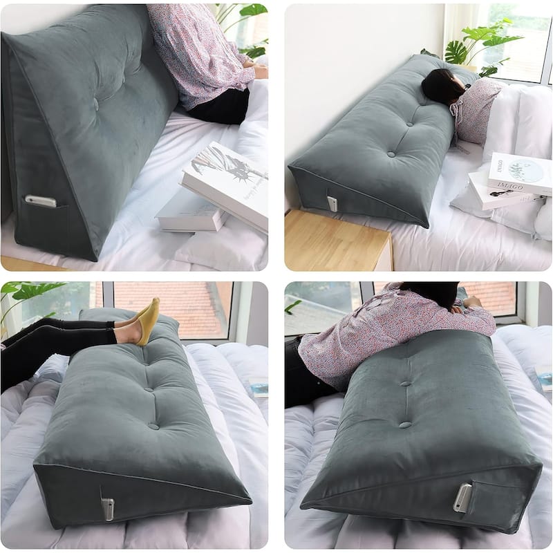 Velvet Headboard Reading Wedge Pillow for Bed Rest Sit Up Back Support
