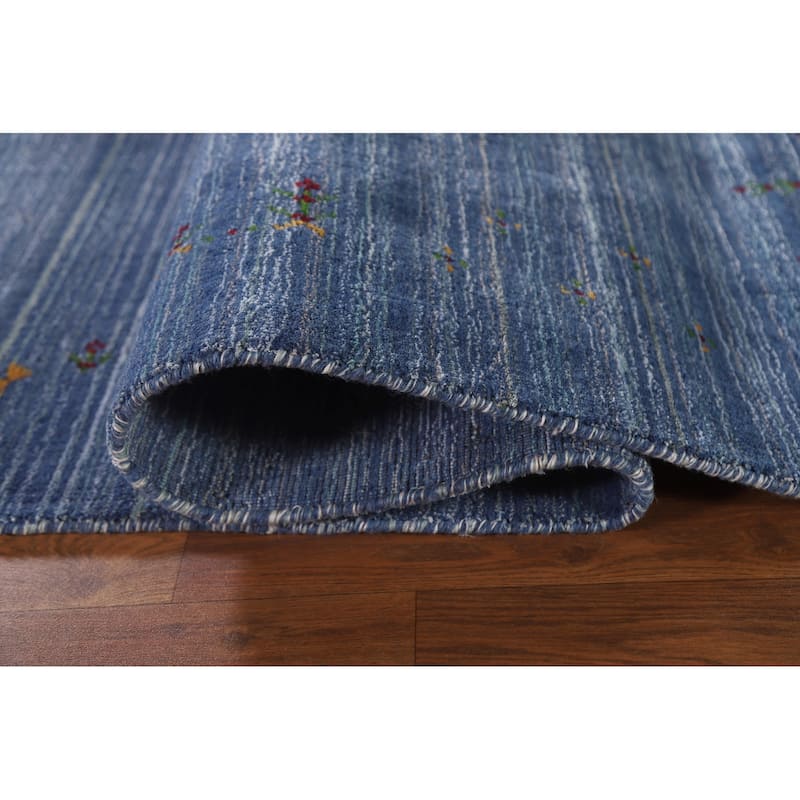 Striped Blue Gabbeh Indian Area Rug Handmade Wool Carpet - 8'0"x 9'8"