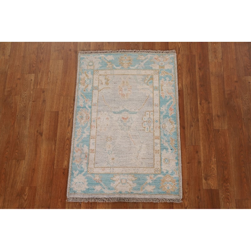 Hand Knotted Oriental 100% Wool Carpet Transitional Floral Greys & Charcoal Oushak Area Rug - 3' 0'' X 2' 0''