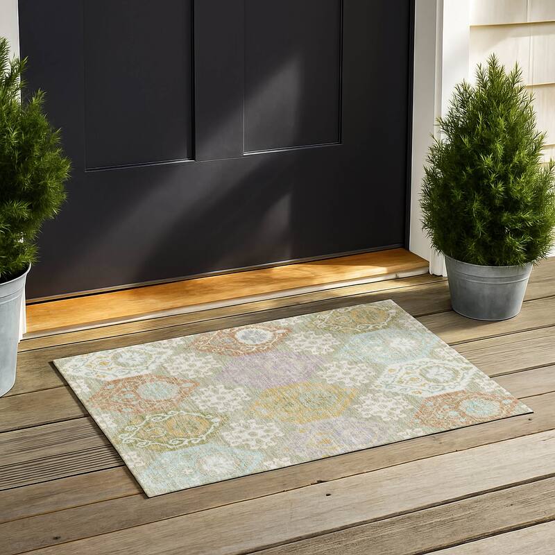 Machine Washable Indoor/ Outdoor Global Bayfield Chantille Rug - Celery - 1'8" x 2'6"