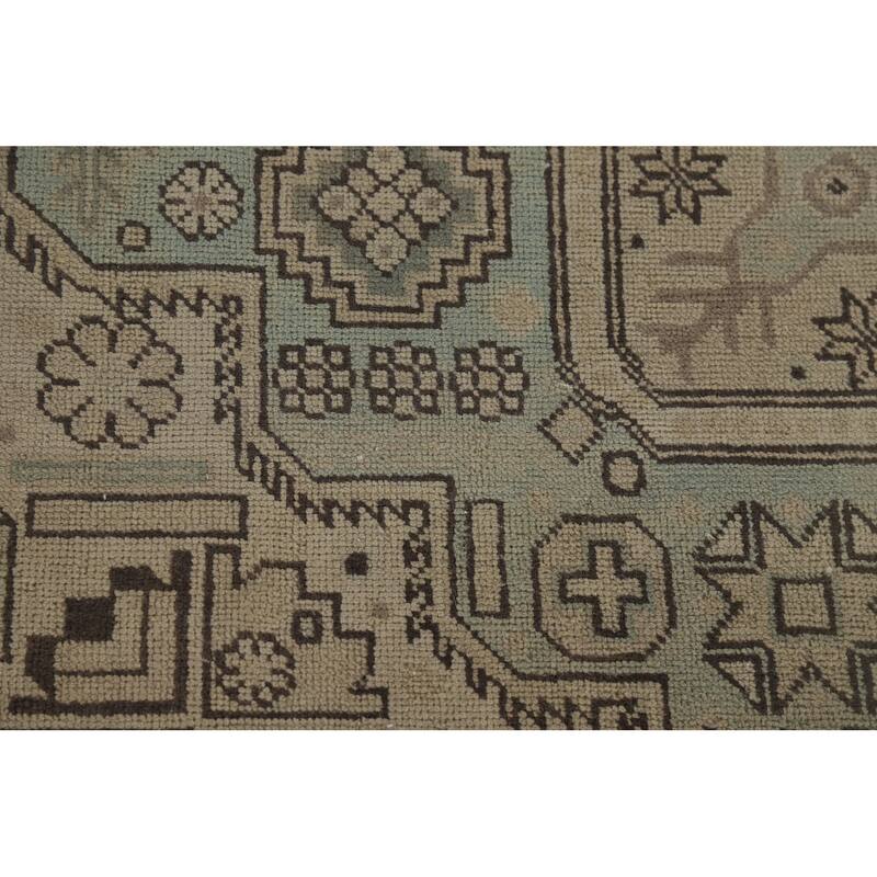 Distressed Geometric Tabriz Vintage Persian Rug Handmade Wool Carpet - 9'7" x 13'1"