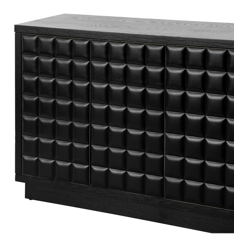 Buffet Cabinet with Storage, 4-Door Wood Sideboard with Adjustable Shelves, Geometric Door Design, Modern Home Coffee Bar