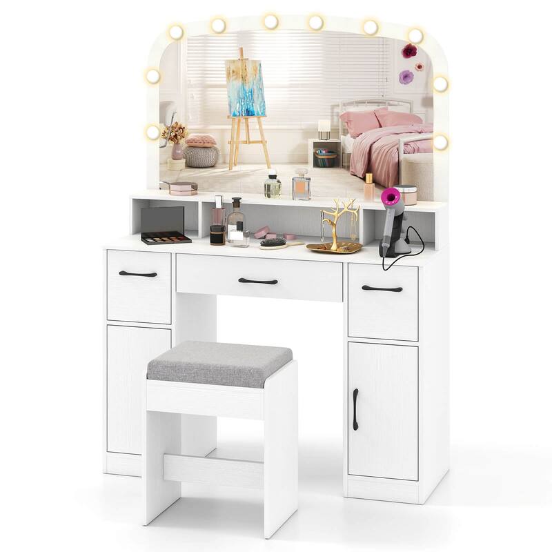 Costway Vanity Desk Makeup Table with with Stool Large Mirror 3-Color - See Details