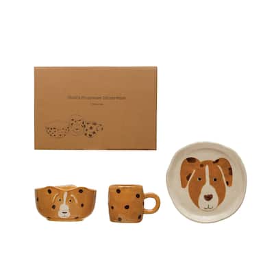Child's Stoneware Dinnerware with Painted Dogs - 6.0"L x 6.0"W x 0.8"H - 6.0"L x 6.0"W x 0.8"H