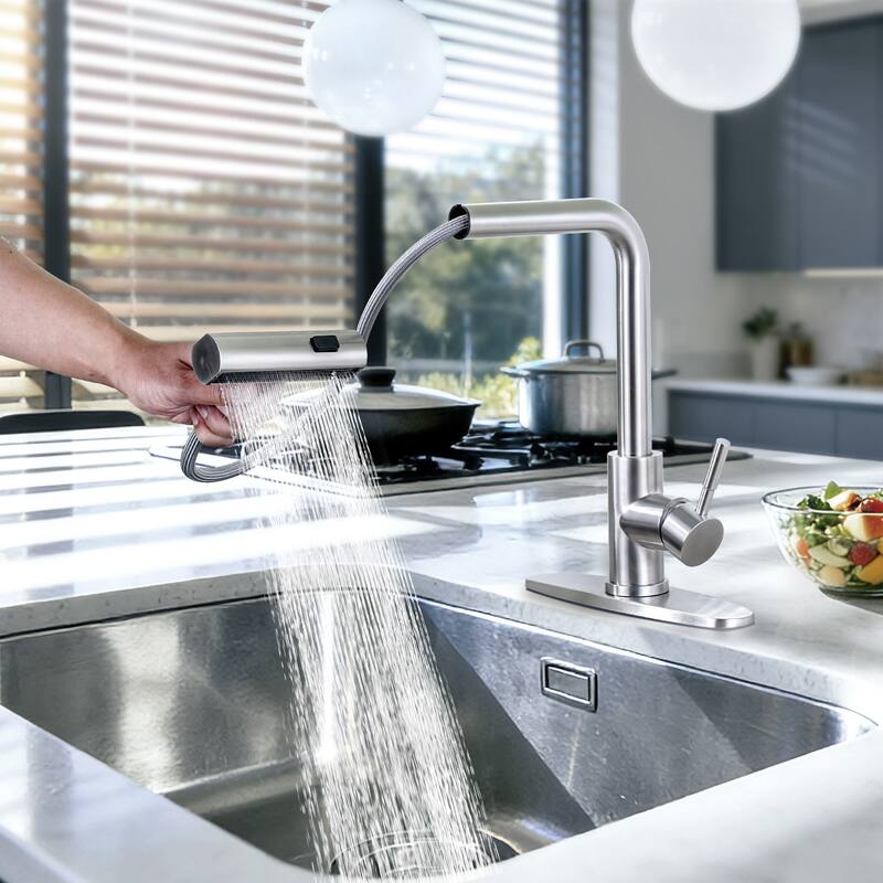 WOWOW Single Handle Waterfall Pull Down Sprayer Kitchen Faucet