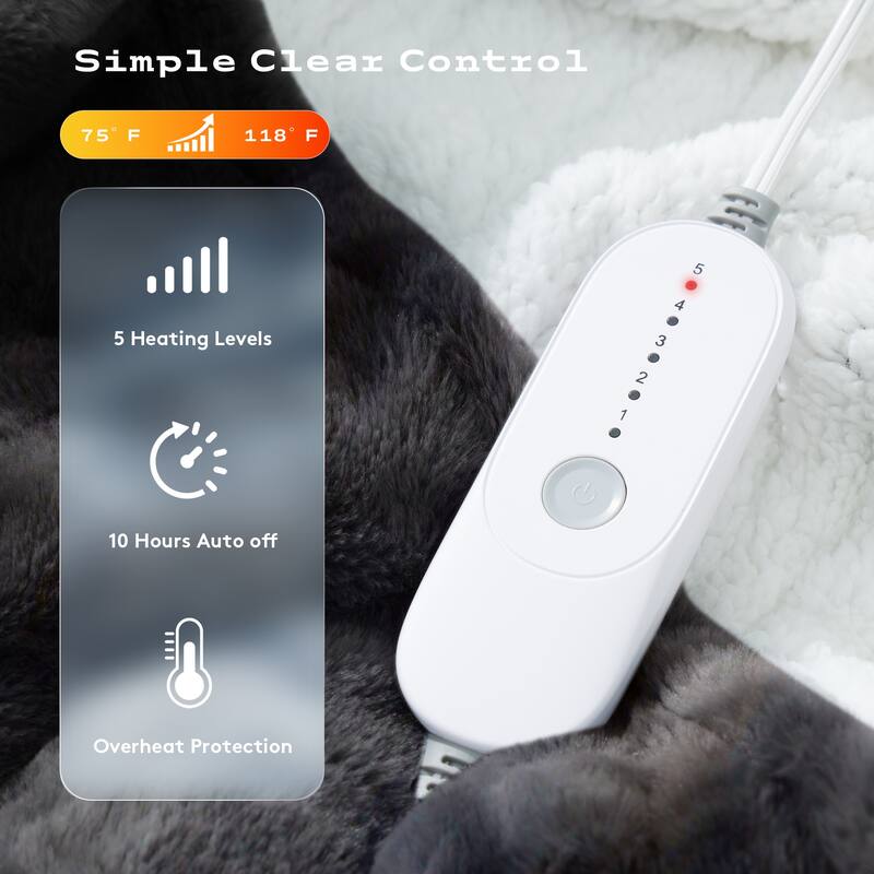 Heated Flannel Fleece Throw Blanket With Controller