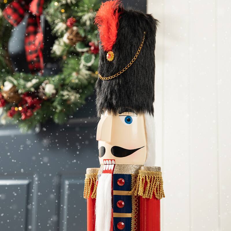 Glitzhome 42"H Large Size Christmas Wooden King & Soldier Nutcracker Set Xmas Figurine Decor for Indoor Outdoor